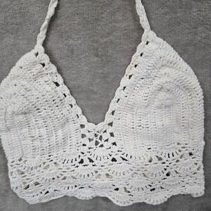 Lakhay's Collection‎ Crochet Halter Top Women Small White Boho Festival Bralette